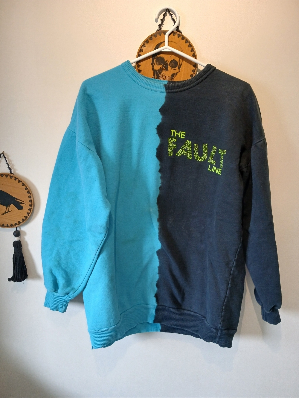 The Fault Line Two-Tone Tie Dye Blue & Black Vintage 90s Crewneck Sweatshirt